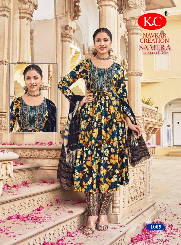 Kc Samira Rayon Printed Umbrella Cut Kurti Bottom With Dupatta